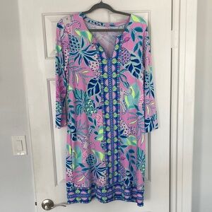 Lilly Pulitzer Pink Tropical-Print Coverup with Blue & Green Motifs